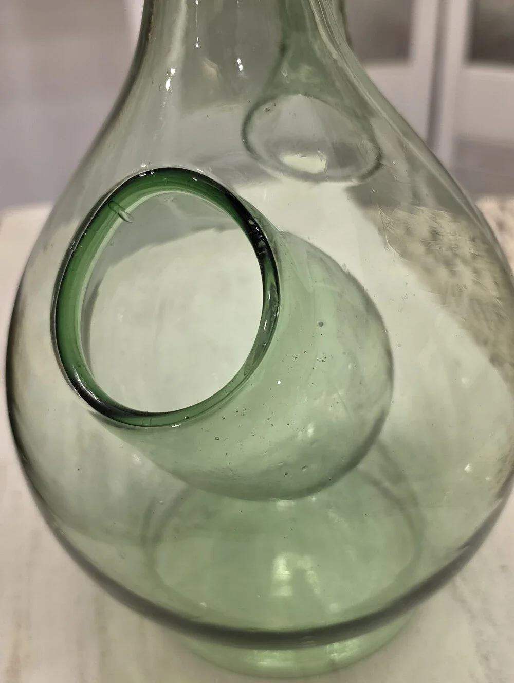 Vtg Italian Green Glass Wine Decanter Ice Chamber Chiller Spout MCM Stopper 14”